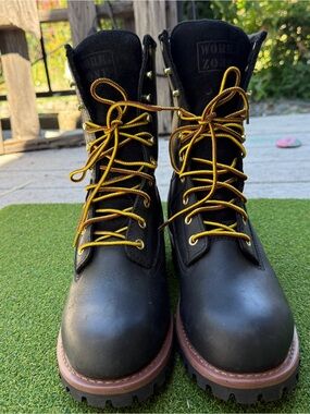 Work Zone N950 Waterproof Logger Boots Black Leather Lug Sole Size 7 EU39